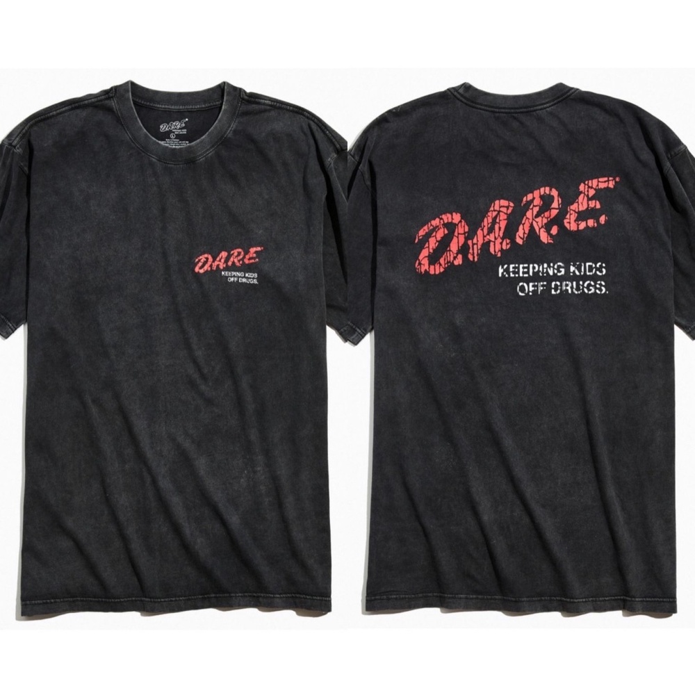 D.A.R.E. Red Logo Vintage Black Wash Crew Neck T-Shirt